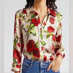 L'AGENCE Dani Printed Silk Top size small rose